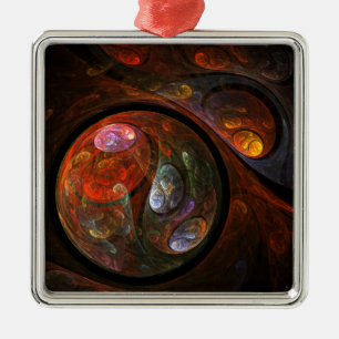 Fluid Connection Abstract Art Square Metal Ornament