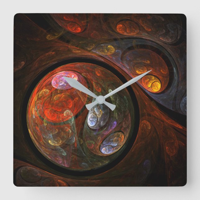 Fluid Connection Modern Cosmic Abstract Art Square Wall Clock (Front)