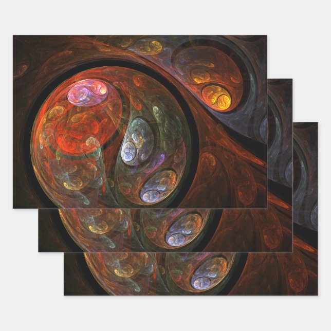 Fluid Connection Modern Cosmic Abstract Art Wrapping Paper Sheet (Set)