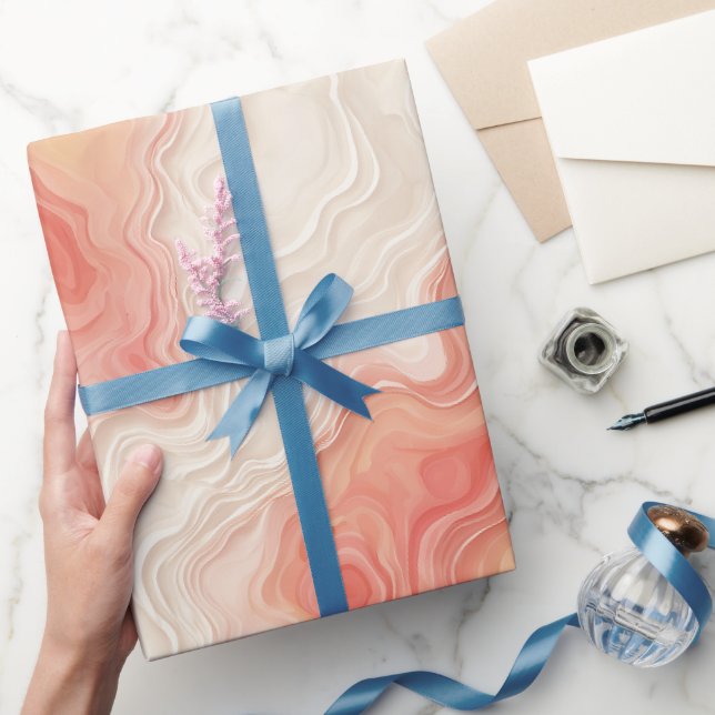Fluid Coral Peach Water Flow Abstract Pattern Wrapping Paper (Gifting)