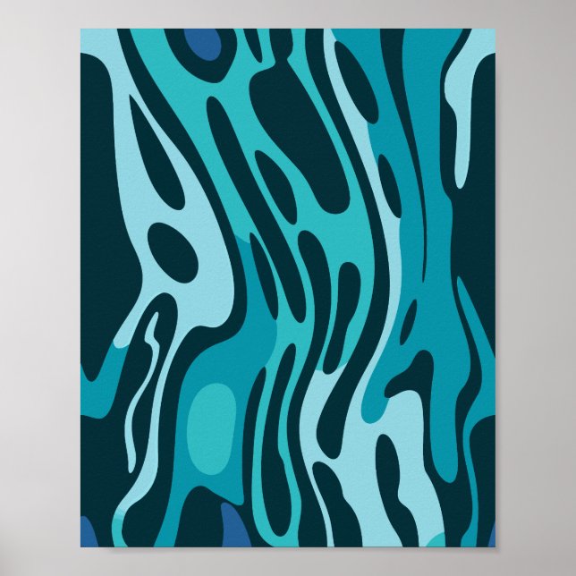 Fluid Design with Flowing Blue and Aqua Shapes Poster (Front)