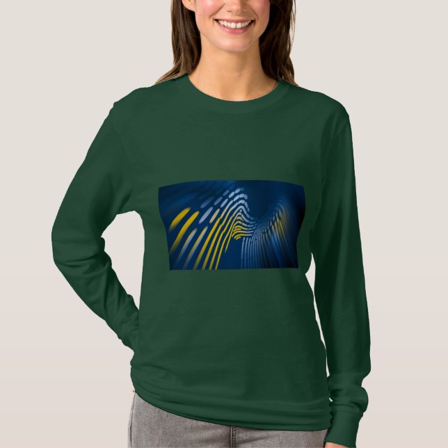 "Fluid Dynamics: A Symphony of Light and Motion" T-Shirt (Front)