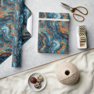 Fluid Geological Formations with Vibrant Blues Wrapping Paper