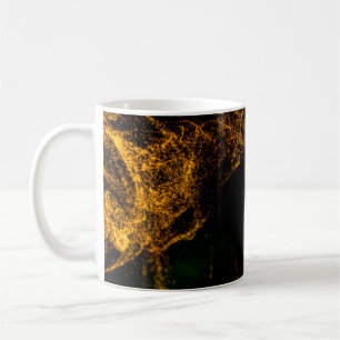 Fluid gold color particles flowing beautiful with  coffee mug