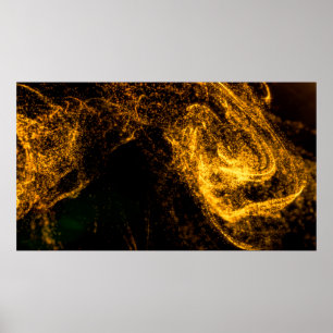 Fluid gold color particles flowing beautiful with poster
