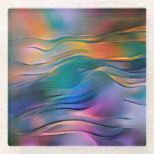 "Fluid Horizons" Contemporary Abstract Art Glass Coaster