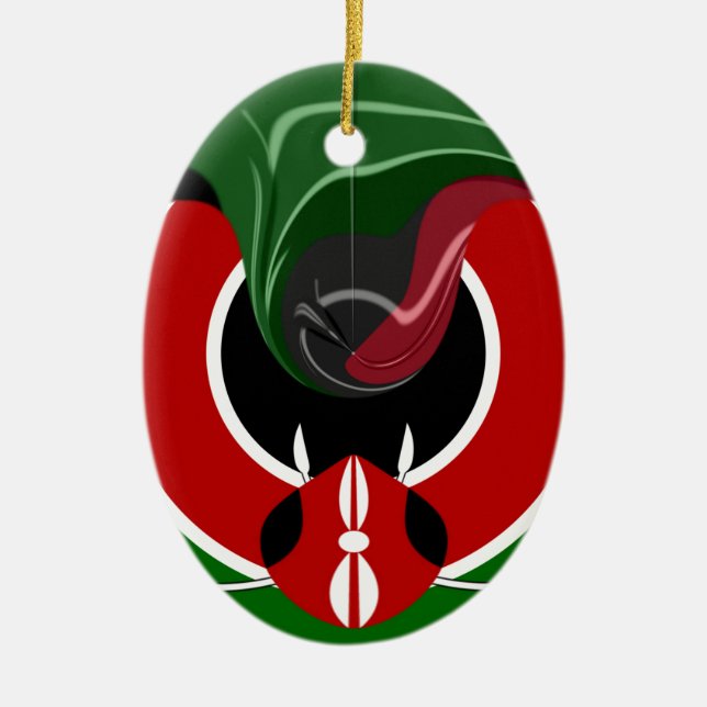 Fluid Kenyan Flag: A Modern Design Ceramic Ornament (Front)