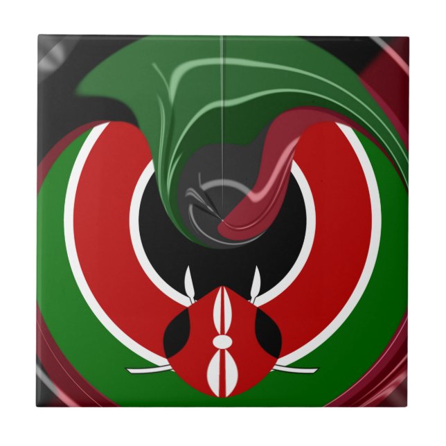 Fluid Kenyan Flag: A Modern Design Ceramic Tile (Front)