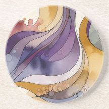 Fluid lines purple and golden abstract watercolor