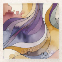 Fluid lines purple and golden abstract watercolor