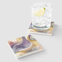 Fluid lines purple and golden abstract watercolor