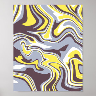 Fluid Marble Art with Yellow and Grey Poster