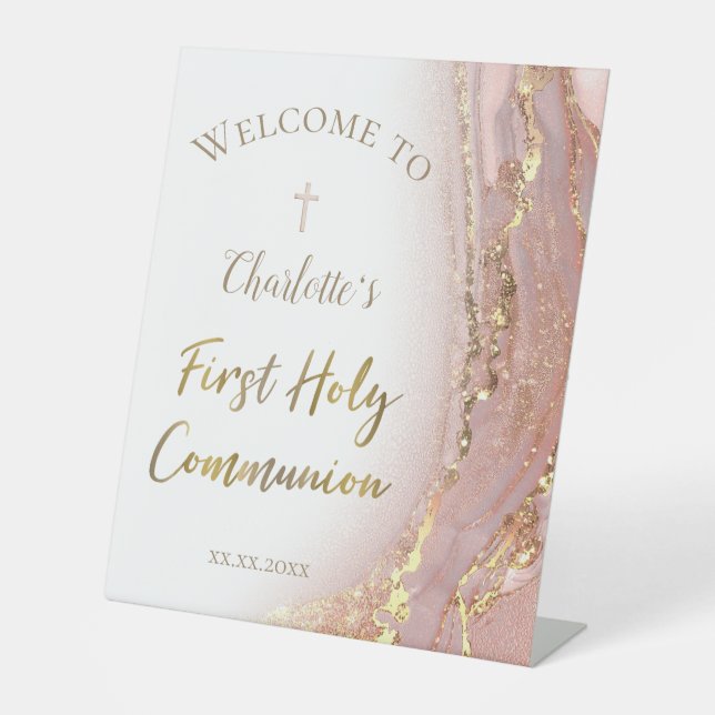 fluid marble | First Communion Pedestal Sign (Front)