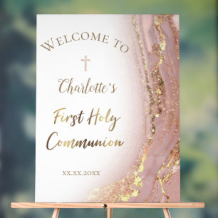 fluid marble First Communion welcome sign
