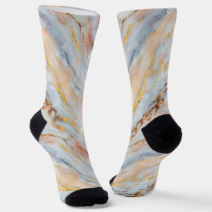 Fluid Marble in Tones of Gray, Peach and Gold Socks
