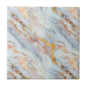 Fluid Marble Pattern with Peach, Gray and Gold Ceramic Tile