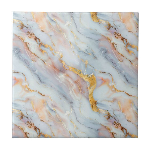 Fluid Marble Pattern with Peach, Gray and Gold   Ceramic Tile (Front)