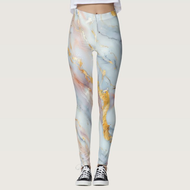 Fluid Marble Pattern with Peach, Gray and Gold   Leggings (Front)