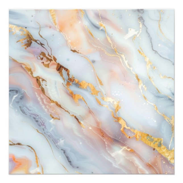 Fluid Marble Pattern with Peach, Gray and Gold   Photo Print (Front)