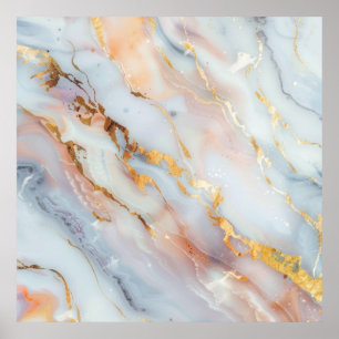 Fluid Marble Pattern with Peach, Gray and Gold Poster