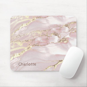 fluid marble pink gold mouse pad