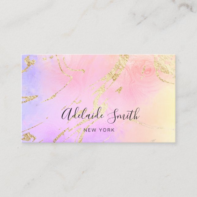 fluid marble purple pink yellow business card (Front)