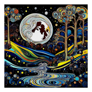 Fluid Moon over landscape Poster