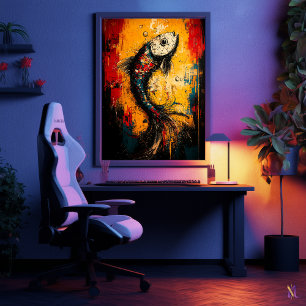 Fluid Motion Contemporary Expressionist Fish Artwo Poster