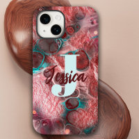 Fluid Paint Red Teal Foil Sparkling Light Accents 