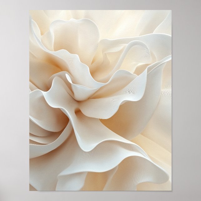 Fluid Petal Waves in Cream Portrait #3 Poster (Front)
