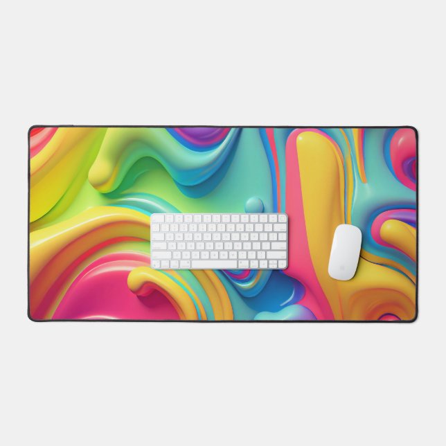 Fluid Plastic Neon Abstract  Desk Mat (Keyboard & Mouse)