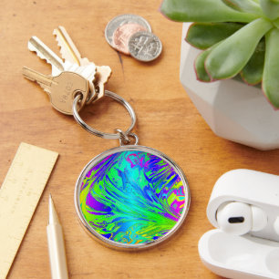 Fluid Rainbow Abstract Paint Splatters Key Ring