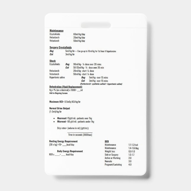 Fluid Rate Dosage Tag ID Badge (Front)