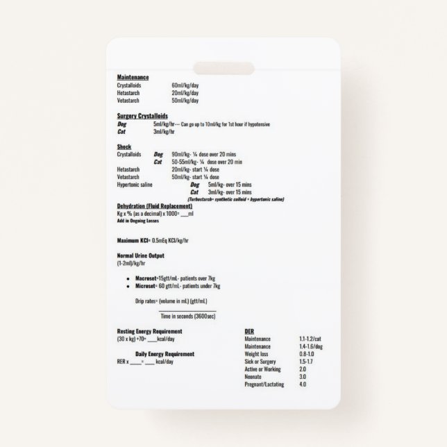 Fluid Rate Dosage Tag ID Badge (Front)