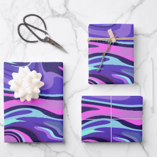 Fluid Swirl Design in Purple, pink and Blue Wrapping Paper Sheet
