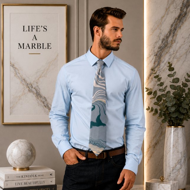 Fluid Swirl Marble Blue and Grey Tie (Creator Uploaded)
