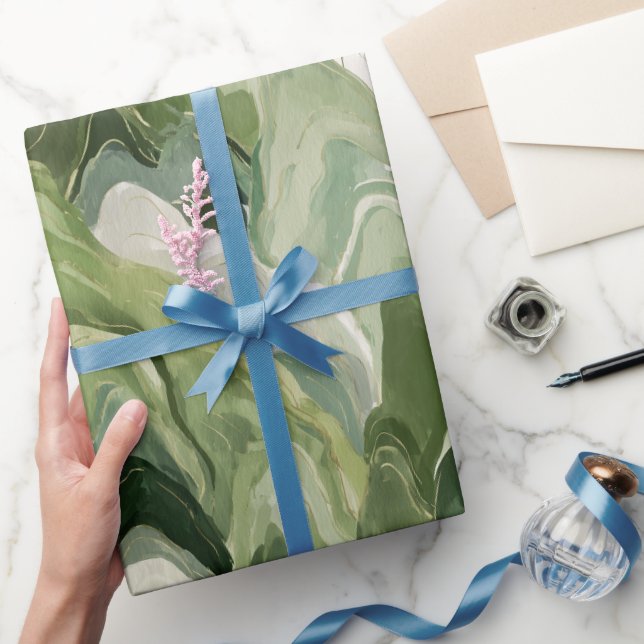 Fluid Watercolor Green Forest Abstract Pattern Wrapping Paper (Gifting)