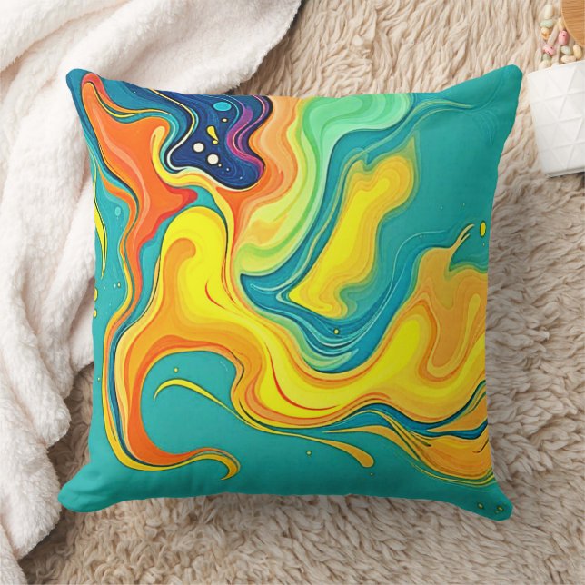 Fluidity of Joy: Abstract Waves Cushion (Blanket)
