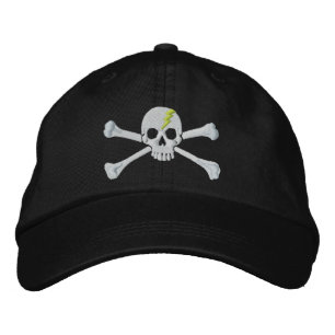 Fluo Green Thunderbolt Crossbones Skull Embroidery Embroidered Hat