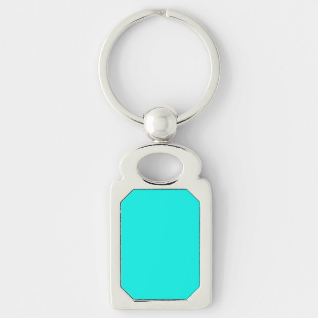 Fluorescent Aqua Teal Turquoise Blue Personalised Key Ring (Front)