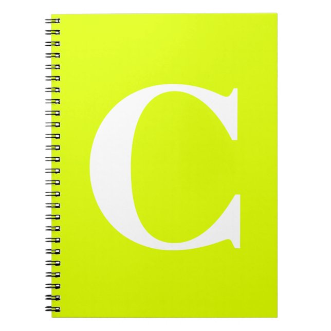 Fluorescent Chartreuse Yellow Neon Name Monogram Notebook (Front)