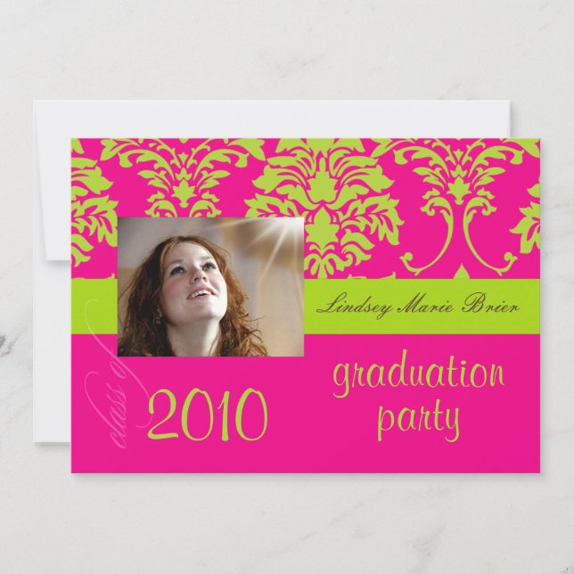 Fluorescent  Damask/hot pink Invitation (Front)