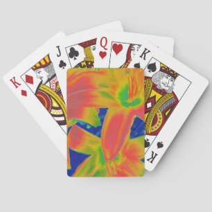 fluorescent flowers playing cards