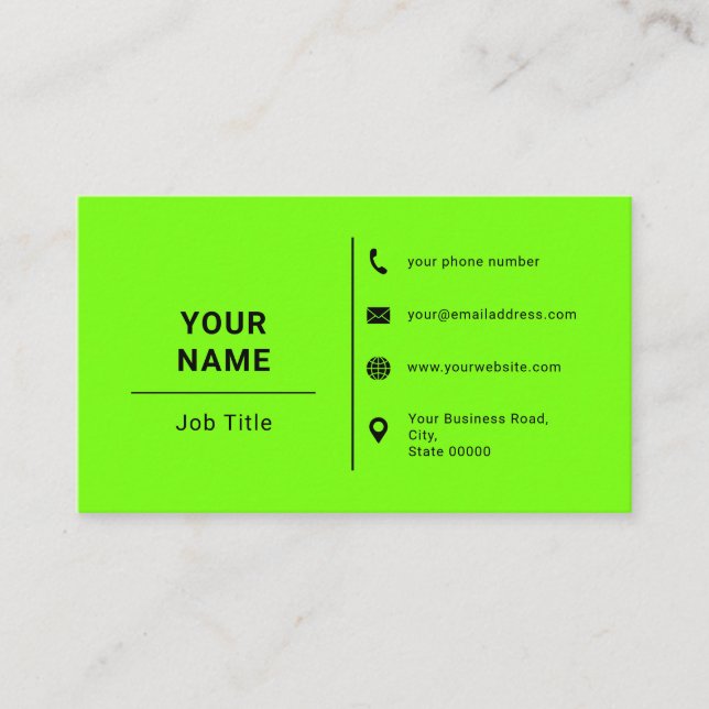 Fluorescent Green And Black Minimalist Custom Logo Business Card (Front)