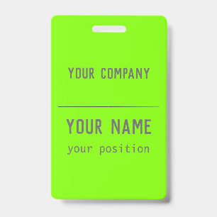 fluorescent green- bold lettering - QR code ID Badge