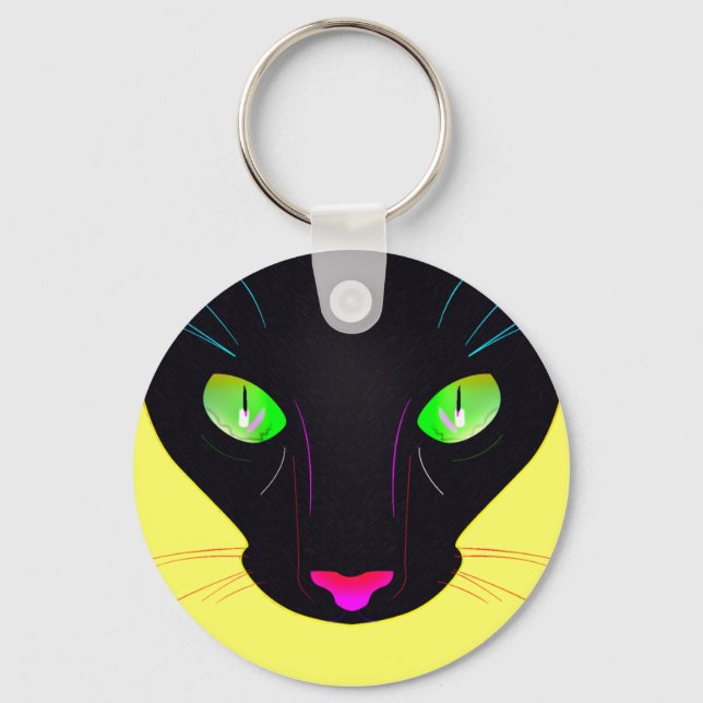 Fluorescent Green Cat Eyes Portrait Key Ring (Front)