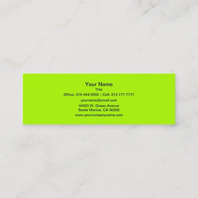 Fluorescent Green Solid Colour Mini Business Card (Back)