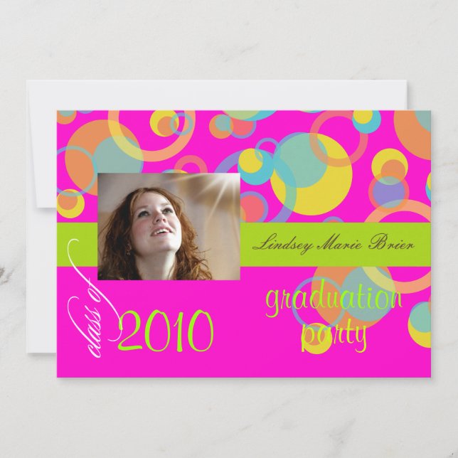 Fluorescent Mod Bubbles/hot pink/orange/lime Invitation (Front)