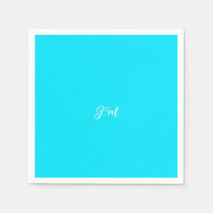 Fluorescent neon blue solid colour initials name napkin