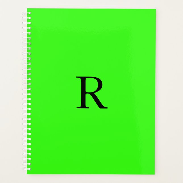 Fluorescent Neon Green Name Monograms Gift Favour Planner (Front)